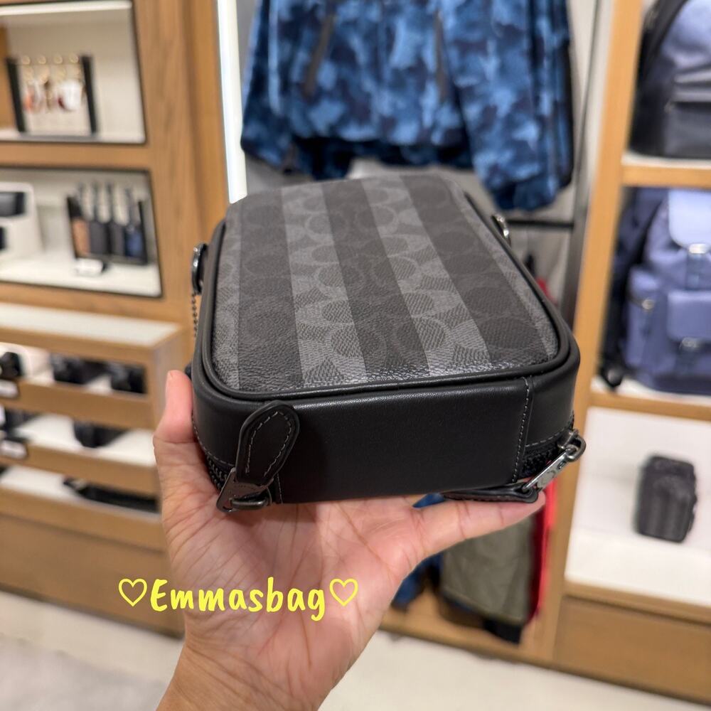 Coach Stanton Crossbody Bag In Signature Canvas Stripes CEB29 Gunmetal/Black - Picture 7 of 16